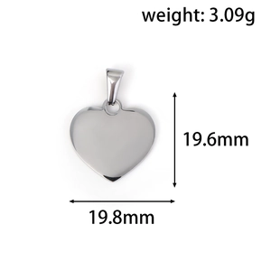 Ciondolo a cuore in acciaio lucido con dimensioni di 19,8 mm di larghezza e peso 3,09g