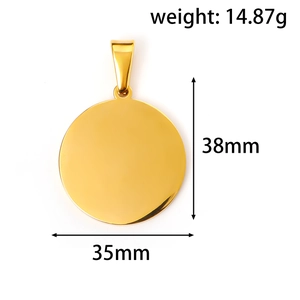 Polished golden mirror stainless steel round pendant 35mm diameter with bail clasp