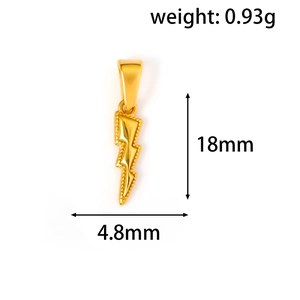 Detailweergave van de 24k vergulde bliksemhanger met afmetingen 18mm bij 4,8mm