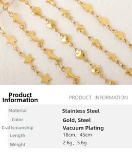 Detail of vacuum-plated stainless steel necklace with heart star and dolphin charms