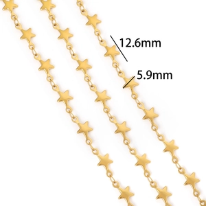 Gold plated stainless steel star chain link necklace with 5.9mm polished star pendants