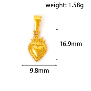 Détails du pendentif cœur doré avec dimensions de 16,9mm par 9,8mm et poids de 1,58g