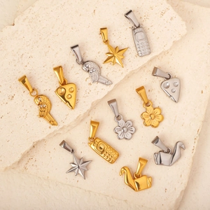 Pendentifs DIY plaqués or 24K et argent avec motifs fleurs, étoiles et téléphones