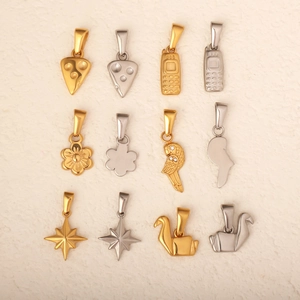 Pendentifs DIY en acier inoxydable plaqué or 24K et argent, motifs fleurs et étoiles