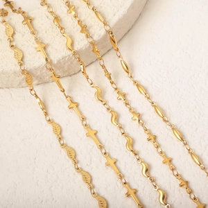 Collier en Acier Inoxydable avec Feuilles Croix Vague Perle Olive pour Femmes Or Argent Chaîne Plaqué sous Vide Bijoux DIY