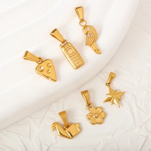 Pendentifs en acier inoxydable plaqué or 24K avec motifs vintage et fleurs géométriques