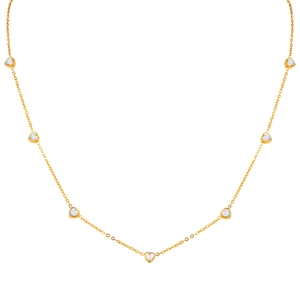 Prachtige gouden roestvrijstalen ketting met zeven fonkelende hartvormige zirkoon hangers