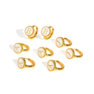 18K gold plated stainless steel letter earrings with white enamel circular charms