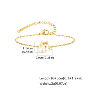 Goudkleurige roestvrijstalen armband met witte emaille olifant bedel en 16+5cm lengte