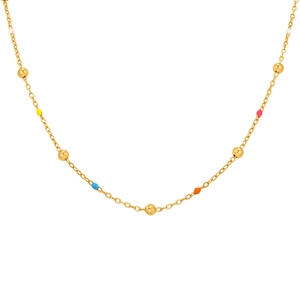 Women's gold stainless steel bead chain necklace with multi-color enamel accents