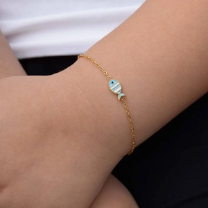 Kinderarmband van 18K verguld roestvrij staal met schattige blauw gestreepte vis