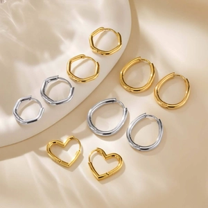 Minimalist Stainless Steel Hoop Earrings Geometric Heart Oval Round Huggie Earrings For Men Women Fashion Jewelry