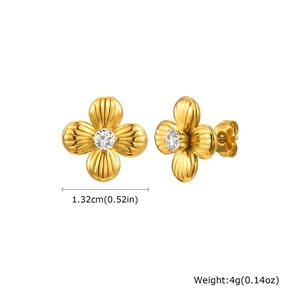 Pendientes de flores doradas con circón central, tamaño 1,32 cm y textura metal