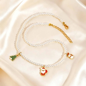 Collier de perles en acier inoxydable avec pendentifs de Noël sapin, Père Noël et bonhomme