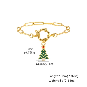 Vue détaillée du bracelet sapin de Noël doré avec dimensions et poids du pendentif