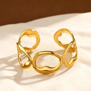 Minimalist gold geometric open bangle with polished irregular circular link design