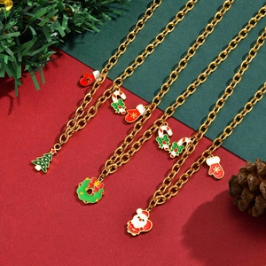 Weihnachten Edelstahl Halskette Mit Emaille Weihnachtsmann Baum Zuckerstange Kranz Anhänger Für Damen Vergoldet Schmuck Geschenk