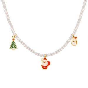 Roestvrijstalen kerstparelketting met hangers van de Kerstman en een kerstboom