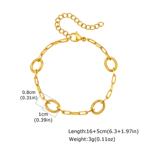 Detail view of 18K gold plated oval link chain bracelet with lobster clasp and extension