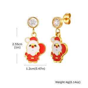 Detailed view of Santa Claus earrings with cubic zirconia and red enamel finish