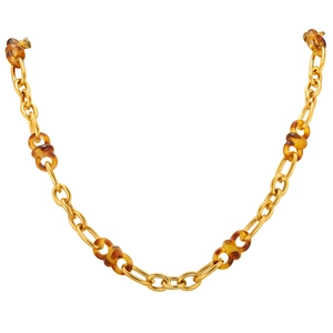 Elegante 18K vergoldete Edelstahlhalskette mit Gliedern aus bernsteinfarbenem Harz