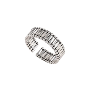 Irregular vintage geometric S925 sterling silver open ring with vertical striped texture