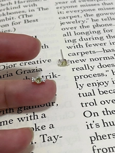 Detail shot of mini candy-shaped 925 silver stud earrings with champagne zircon stones