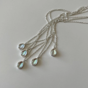 925 Sterling Silver Necklace With Iridescent Waterdrop Pendants Minimalist Elegant Moonstone Style Jewelry For Women