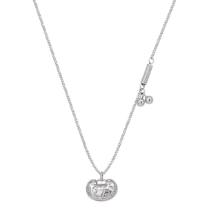 Silver lock pendant necklace with intricate relief patterns and spiral chain details