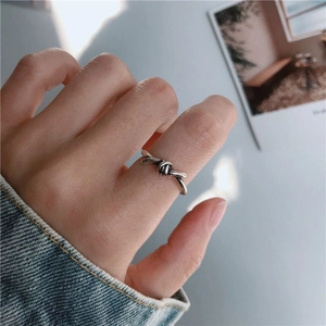 Anillo Abierto de Nudo de Plata de Ley 925 Minimalista para Mujer Anillo Ajustable de Estilo Industrial Vintage