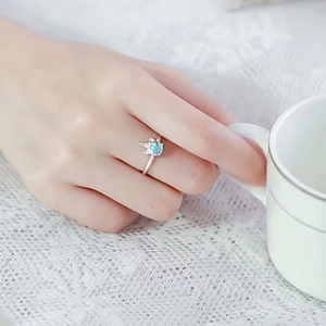 Unicorn silver open ring with round moonstone, elegant minimalist design for women
