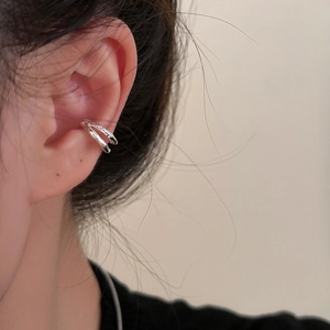 Minimalist silver double hoop ear cuff with sleek metallic finish for non-pierced ears