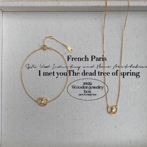 Gold plated S925 sterling silver pretzel pendant necklace and bracelet set with zircon