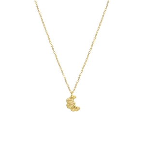 Minimalist gold croissant pendant necklace with detailed texture on a sleek chain
