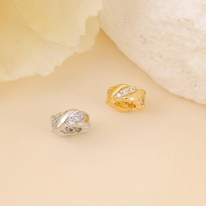 Zirconia inlaid metal large hole spacer beads for DIY jewelry in gold and silver finishes