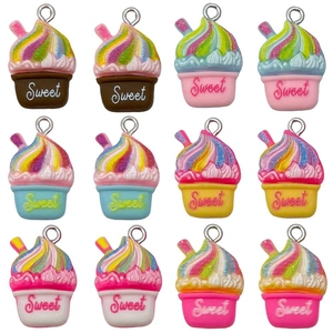 Set da 12 ciondoli in resina colorata a forma di frappè e cupcake per gioielli fai da te