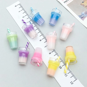 Colorful resin boba tea charms for DIY jewelry making with gradient colors and straws
