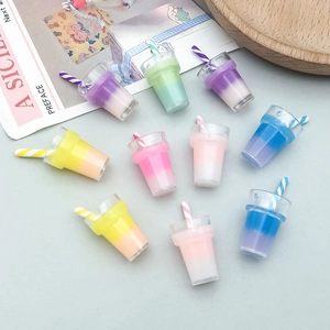 Set of 10 colorful gradient resin bubble tea charms with striped straws for DIY jewelry