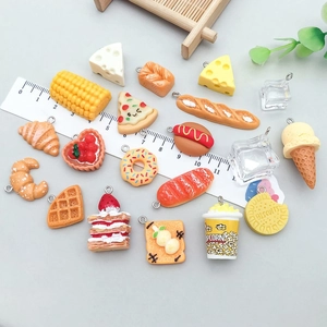 Assorted colorful resin food pendants for DIY jewelry making with built-in metal loops