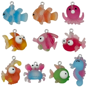 Colorful resin sea animal pendants including fish and octopus for DIY jewelry making