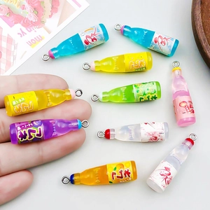 Colorful resin drink bottle pendants with metal rings for DIY jewelry making