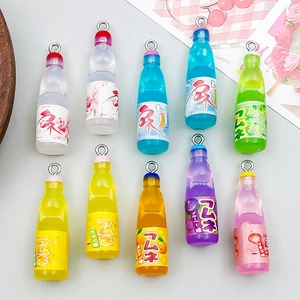 Colorful resin mini drink bottle charms with metal loops for DIY jewelry and crafts
