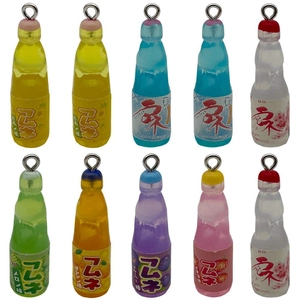 Mixed set of 10 colorful resin mini soda bottle pendants with metal rings for DIY jewelry
