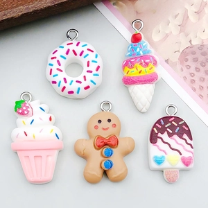 Mix of colorful resin cartoon ice cream and donut pendants with metal rings for DIY jewelry