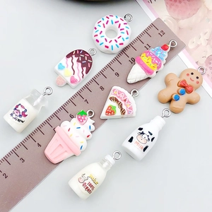Assorted DIY resin pendants featuring cute ice cream and donut charms with metal rings