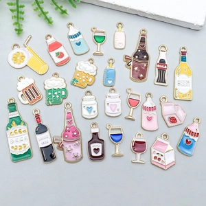 Mix of 25 colorful enamel drink bottle charms in beer and wine shapes for DIY jewelry