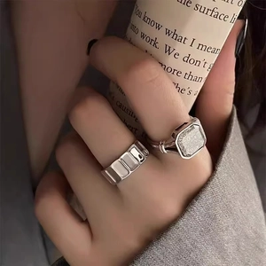 Anillo Abierto de Cobre con Diamantes de Imitación Retro para Mujer Diamantes de Imitación Cuadrados Geométricos Joyería de Moda