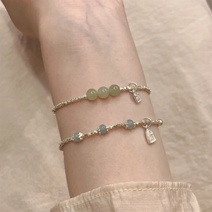 925 Sterlingsilber Beaded Armband Im Neuen Chinesischen Stil Für Damen Jade Perlen Segen Tag Vintage Schmuck Geschenk