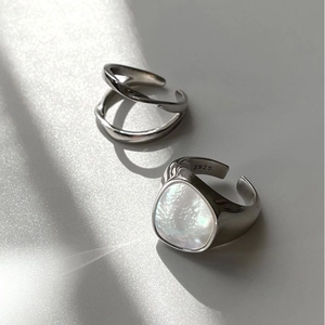 Anillo de Plata de Ley S925 para Mujer con Madreperla Incrustada Líneas Retorcidas Abierto Ajustable Joyería Minimalista Regalo