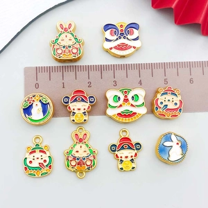 Colorful enamel Chinese style lion and rabbit charms for DIY jewelry making